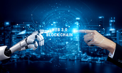 The role of AI on the Web 3.0 blockchain technology network. A concept of a decentralized web using a distributed ledger and AI. Motif