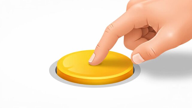 Hand pressing yellow button interface.