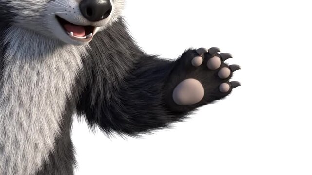8K isolated cartoon of binturong leg with visible fur and paw structure, made for educational animal body part studies for young learners.