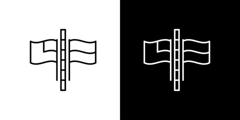 Line art icon graphic featuring two generic waving flags on vertical poles, presented as a versatile icon for global communication, national identity, or diplomatic themes on contrasting backgrounds © Tifany