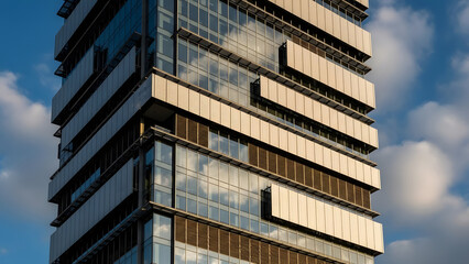 Modern Smart Responsive Architectural Facade Design of a Contemporary Skyscraper Exterior with Glass and Metal