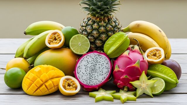 Tropical fruit abundance presents a refreshing natural still life