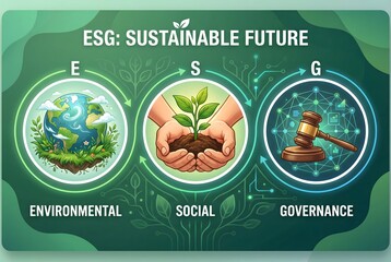 ESG sustainable future concept with environmental social governance icons, green business responsibility, ethical investment and corporate strategy design

