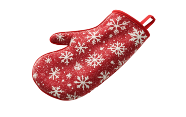 Cozy holiday oven mitt with snow motif enhancing festive kitchen atmosphere and seasonal charm isolated on transparent background PNG