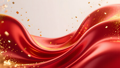 Festive red silk fluid background with golden powder