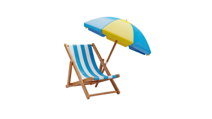 3D Deck Chair and Umbrella on transparent background