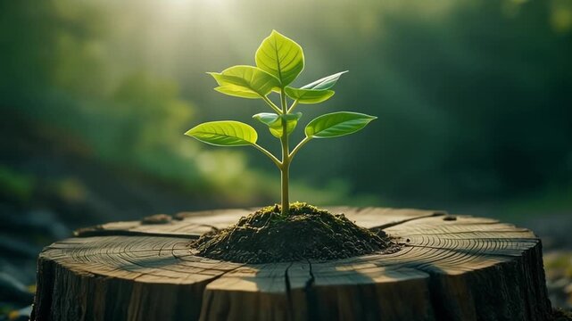 Young tree emerging from old tree stump