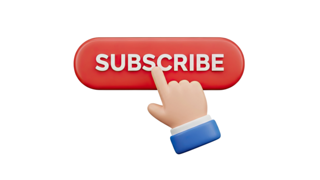3D Clicking Subscribe Button on transparent background - Powered by Adobe