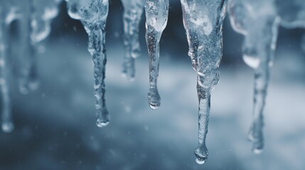 Crystalline Sculptures: Intricate icicles cascade down, showcasing nature's ephemeral art in a winter wonderland, where each form tells a story of the cold embrace.