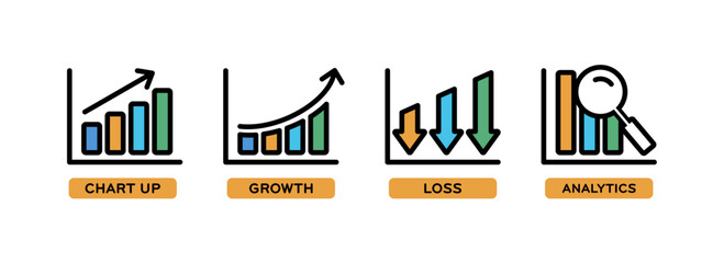Finance Business Icon Element Design Growth, Decline, Analysis, Achievement, Vector Illustration