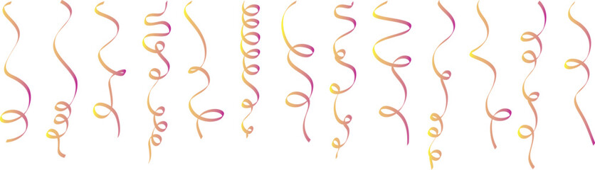 Vibrant collection of curly and wavy party streamers for festive celebration design Vector, illustration