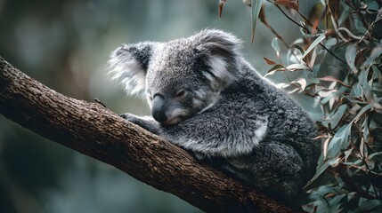 Adorable Koala Bear Resting Peacefully on a Tree Branch in Natural Habitat.