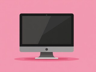 Simplified flat design of a modern desktop computer on a solid pink background with a slight drop shadow