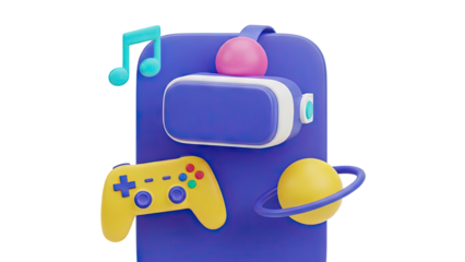 3D Gaming and Entertainment Icons on transparent background