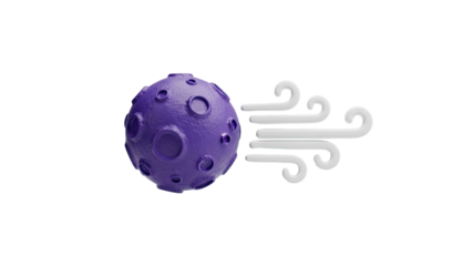 3D Purple asteroid with wind blowing on transparent background