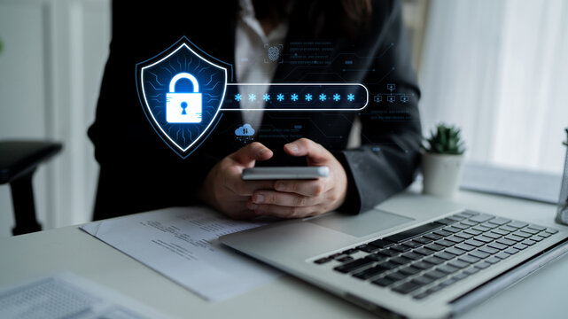 A concept of advanced network security. This system combines password protection with biometric fingerprint authentication and cloud data verification for secure access. Fermion - Powered by Adobe