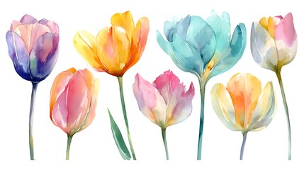 Fototapeta premium Beautiful Watercolor Tulips Collection in Vibrant Colors.