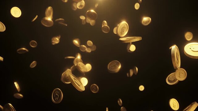 Golden coins floating in mid-air with dynamic movement and lighting effects