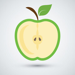 Fresh Green Apple Fruit Half Cut Icon for Healthy Food Concept