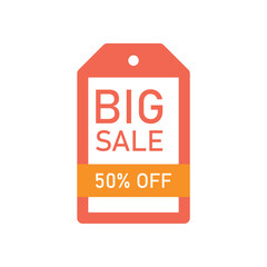 Flat design big sale price tag with 50% off discount label