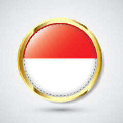 Glossy Indonesia Flag Circle Button with Elegant Golden Frame