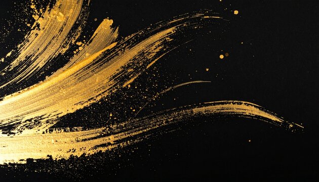 黒金の力強い流線ブラシ墨絵キラキラ背景