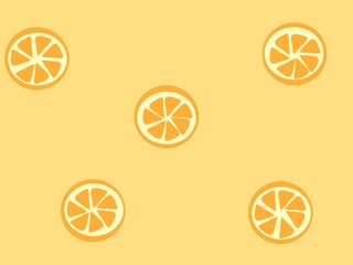 seamless orange slice pattern on a soft pastel yellow background.Cute hand drawn citrus illustration perfect for wallpapers, packaging, fabric, summer themes, and playful design projects
