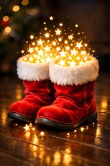 Santa Boots of Stars 3D Illustration