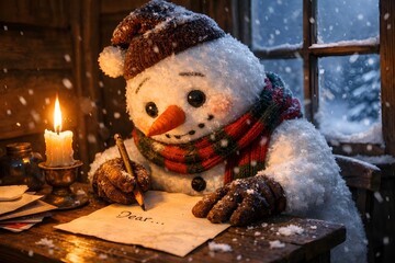 Snowman Writing Christmas Letter 3D Art