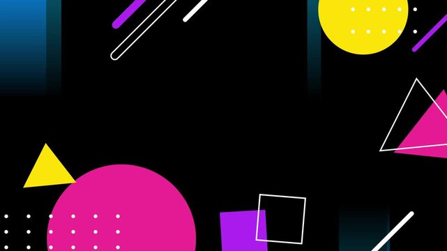 Abstract geometric colorful background animation with bold shapes, vibrant blue, yellow, and pink elements, perfect for modern promo videos, presentations, social media, and motion graphics.