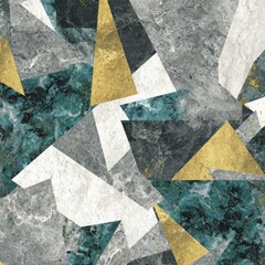 Abstract geometric pattern gold teal gray shapes and textures