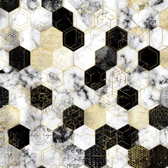 Abstract geometric pattern hexagons with marble and gold accents