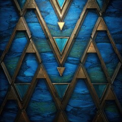 Abstract geometric pattern in blue and gold with textured surface