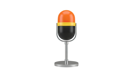 3D Retro microphone with orange head on a silver stand on transparent background