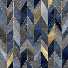 Abstract geometric pattern in blue gray and gold with line art design