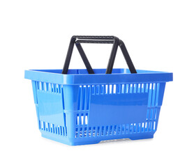 Blue shopping basket on white background