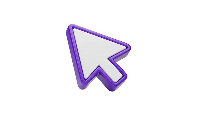 3D Purple and white computer mouse cursor arrow on transparent background