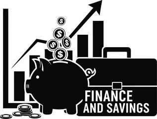 Simple black and white graphic illustration representing the essential concepts of growing personal finance and achieving robust savings goals through investment visualization