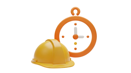 3D Construction time clock on transparent background