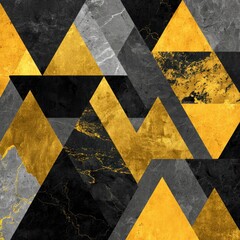 Abstract geometric pattern with gold black and marble textures