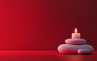 Red zen candle spa stones background rock meditation relaxation