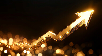 Golden arrow upward growth success financial trend bokeh sparkle gold glitter shine