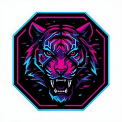 Cyberpunk Neon Bengal Tiger Esports Mascot Logo Vector