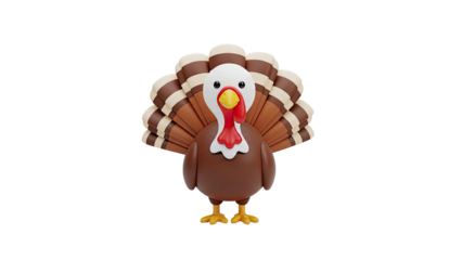 3D Cartoon Turkey Icon on transparent background