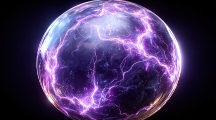 Obraz premium Energy Orb with Lightning Streaks Against Black Backdrop, Ideal for Tech and Science Concepts