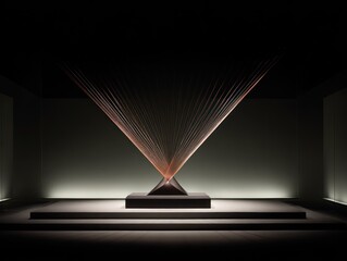 Abstract geometric sculpture with linear lines minimalist modern art installation