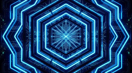 Neon hexagon circuit pattern