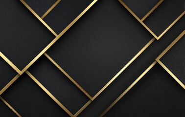Abstract geometric shapes background with black and gold lines and squares