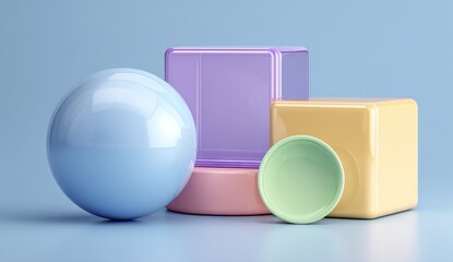 Abstract geometric shapes composition with bright colors and soft lighting