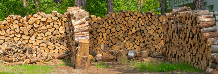 cut wooden logs stacked for background